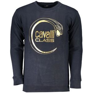 Cavalli Class, Sweatshirts & Hoodies, Heren, Blauw, S, Katoen, Blauwe Katoenen Sweatshirt met Print Logo