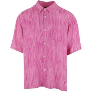 Stüssy, Overhemden, Heren, Roze, S, Roze Fur Print Viscose Shirt