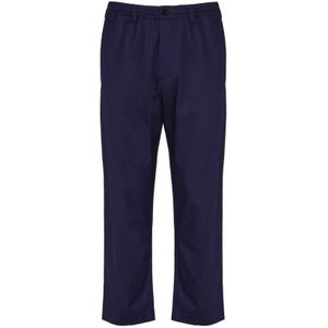 Marni, Blauwe cropped broek met plissé details Blauw, Heren, Maat:S