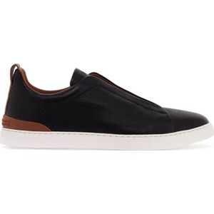 Ermenegildo Zegna, Schoenen, Heren, Zwart, 44 EU, Leer, Instap Sneakers van geolied leer