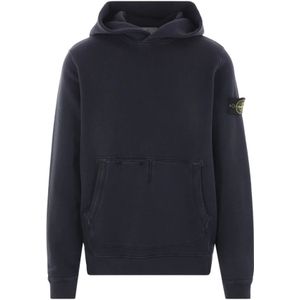 Stone Island, Sweatshirts & Hoodies, Heren, Blauw, L, Katoen, Blauwe katoenen trui met capuchon