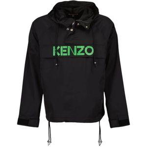 Kenzo, Sweatshirts & Hoodies, Heren, Zwart, S, Nylon, Windjack met logoprint