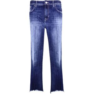 Jacob Cohën, Jeans, Dames, Blauw, W28, Katoen, Hoge Taille Gerafelde Crop Jeans