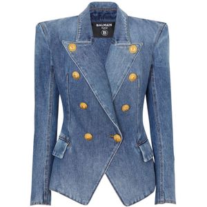 Balmain, Jassen, Dames, Blauw, M, Denim, Denim jack met 8 knopen