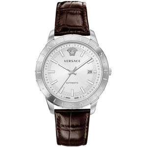Versace, Automatisch Leren Horloge, Bruine Band Grijs, Heren, Maat:ONE Size