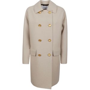 Harris Wharf London, Beige Wollen Jas met Gouden Knopen Beige, Dames, Maat:M