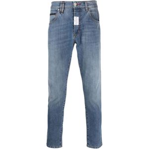 Philipp Plein, Jeans, Heren, Blauw, W33, Katoen, Blauwe Skinny Jeans met Lage Taille