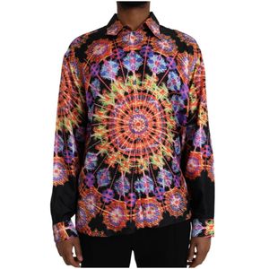 Dolce & Gabbana, Overhemden, Heren, Veelkleurig, M, Multicolor Luminarie Seide Casual Shirt