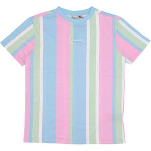 Karl Kani, Tops, Dames, Veelkleurig, M, Katoen, Gestreept T-shirt Lichtblauw/Roze/Mint