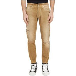 John Richmond, Trendy Slim Fit Jeans met Scheuren voor Bruin, Heren, Maat:W33