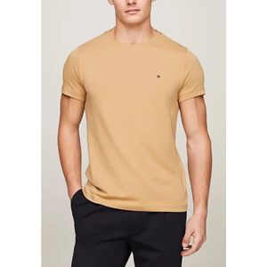 Tommy Hilfiger, Tops, Heren, Beige, L, Katoen, Slim Fit Stretch Tee voor Mannen