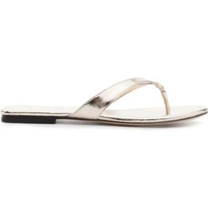 Tory Burch, Metallic Leren Teenslippers Geel, Dames, Maat:36 EU