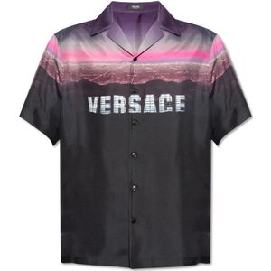 Versace, Overhemden, Heren, Zwart, S, Zijden shirt