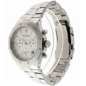 Bulova, Octagon Chronograaf Stalen Horloge Grijs, Dames, Maat:ONE Size