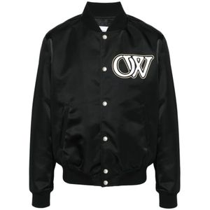 Off White, Jassen, Heren, Zwart, L, Nylon, Zwarte Nylon Bomber Varsity Jas