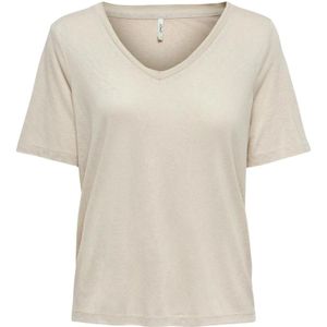 Only, Tops, Dames, Grijs, L, Polyester, V-Hals T-Shirt Lente/Zomer Collectie