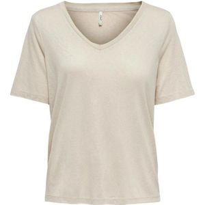 Only, V-Hals T-Shirt Lente/Zomer Collectie Grijs, Dames, Maat:L