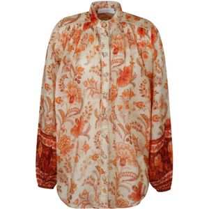 Zimmermann, Blouses & Shirts, Dames, Veelkleurig, S, Polyester, Crème en Oranje Junie Billow Blouse