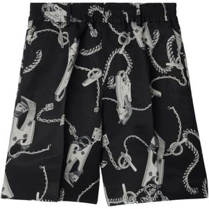 Burberry, Korte broeken, Dames, Veelkleurig, S, Ketting-Link Print Zwarte Shorts