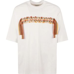 Lanvin, Tops, Heren, Wit, L, Katoen, Heren Optic White T-shirt met Geborduurd Logo