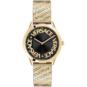 Versace, Accessoires, Dames, Geel, ONE Size, Logo Halo Goud Roestvrij Stalen Horloge