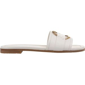 Moncler, Schoenen, Dames, Wit, 41 EU, Leer, Witte Leren Slides Bell Stijl