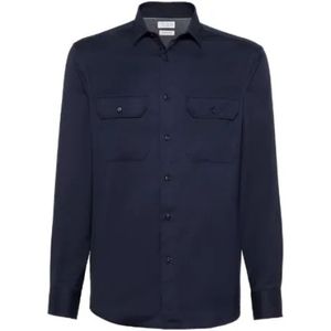 Brunello Cucinelli, Overhemden, Heren, Blauw, S, Navy knoopshirt