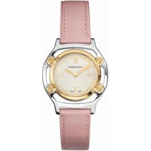Versace, Medusa Leren Horloge Roze Wit/Goud Roze, Dames, Maat:ONE Size