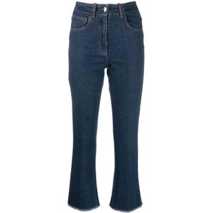 Peserico, Jeans, Dames, Blauw, M, Denim, Logo-Patch Cropped Denim Jeans in Marineblauw