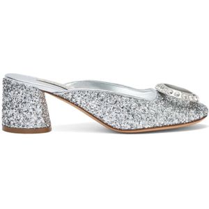 Casadei, Zilveren Glitter Muiltje met Kristallen Ring Grijs, Dames, Maat:41 EU