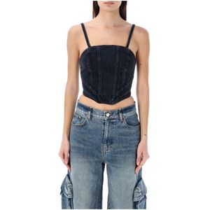 Amiri, Zwart Denim Korset Top Zwart, Dames, Maat:M