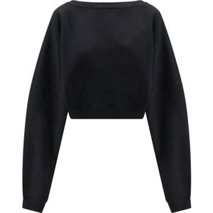 Saint Laurent, Sweatshirts & Hoodies, Dames, Zwart, S, Katoen, Zwarte Leggings met Logo en Asymmetrische Onderkant