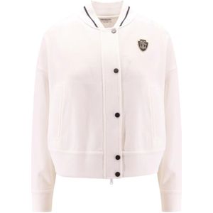 Brunello Cucinelli, Jassen, Dames, Roze, S, Katoen, Sweatshirt met rits en drukknopen