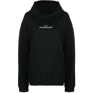 Maison Margiela, Sweatshirts & Hoodies, Heren, Zwart, M, Zwart Wit Geborduurde Hoodie met Omgekeerd Logo