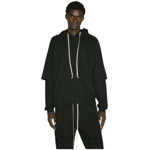 Rick Owens, Sweatshirts & Hoodies, Heren, Zwart, S, Katoen, Hooded T-shirt met Drapped Panel