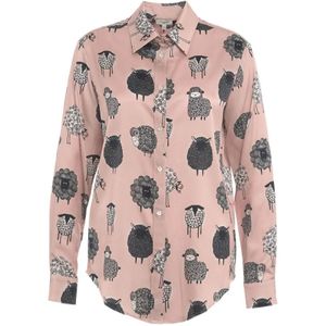 Himon's, Blouses & Shirts, Dames, Roze, L, Blouse met schapenprint, Ronde zoom, Lange mouwen