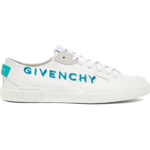 Givenchy, Canvas Sneakers, Blauwe Details, Comfortabel en Duurzaam Wit, Heren, Maat:40 EU