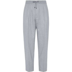 Brunello Cucinelli, Broeken, Heren, Grijs, S, Wol, Grijze Wol Slim-Fit Trekkoordbroek