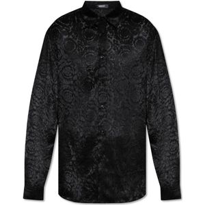 Versace, Overhemden, Heren, Zwart, M, Shirt met transparant patroon