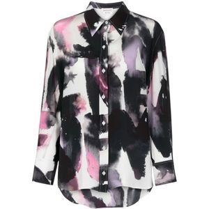 Alexander McQueen, Blouses & Shirts, Dames, Zwart, S, Waterverf Abstract Print Shirt