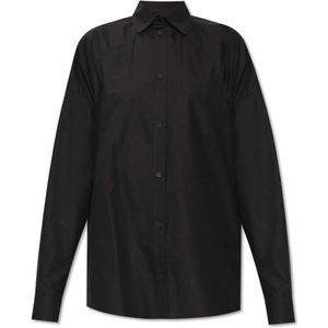 Balenciaga, Blouses & Shirts, Dames, Zwart, M, Katoen, Katoenen shirt met kristallen logo