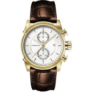 Versace, Urban Chrono Bruin Lederen Goud Staal Horloge Bruin, Heren, Maat:ONE Size