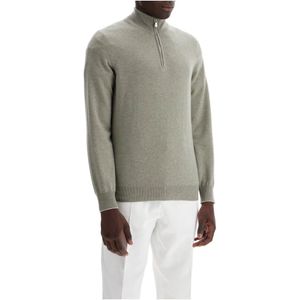 Brunello Cucinelli, Truien, Heren, Groen, M, Kasjmier, Kasjmier Hoge Hals Pullover Sweater