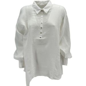 120% Lino, Blouses & Shirts, Dames, Wit, M, Linnen, Witte Linnen Pofmouw Overhemd