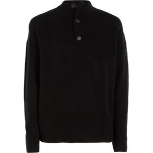 Calvin Klein, Truien, Heren, Zwart, M, Wol, Zwarte Sweater Button Q