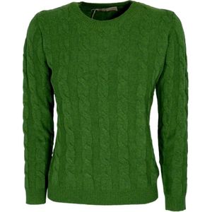 Cashmere Company, Truien, Dames, Groen, XL, Wol, Groene Cashmere en Wol Gevlochten Crewneck Trui