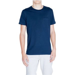 Peuterey, Tops, Heren, Blauw, M, Katoen, Blauw Effen Korte Mouw T-shirt