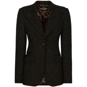 Dolce & Gabbana, Jassen, Dames, Zwart, S, Polyester, Tijdloze zwarte brokaateffect blazer