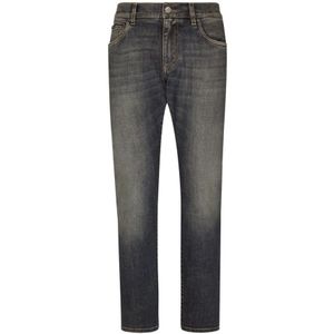 Dolce & Gabbana, Jeans, Heren, Zwart, L, Denim, Klassieke Slim Fit Jeans in Lichtblauw Gewassen Denim