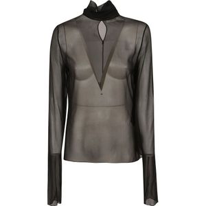 Saint Laurent, Blouses & Shirts, Dames, Zwart, M, Zwarte Blouse voor Vrouwen